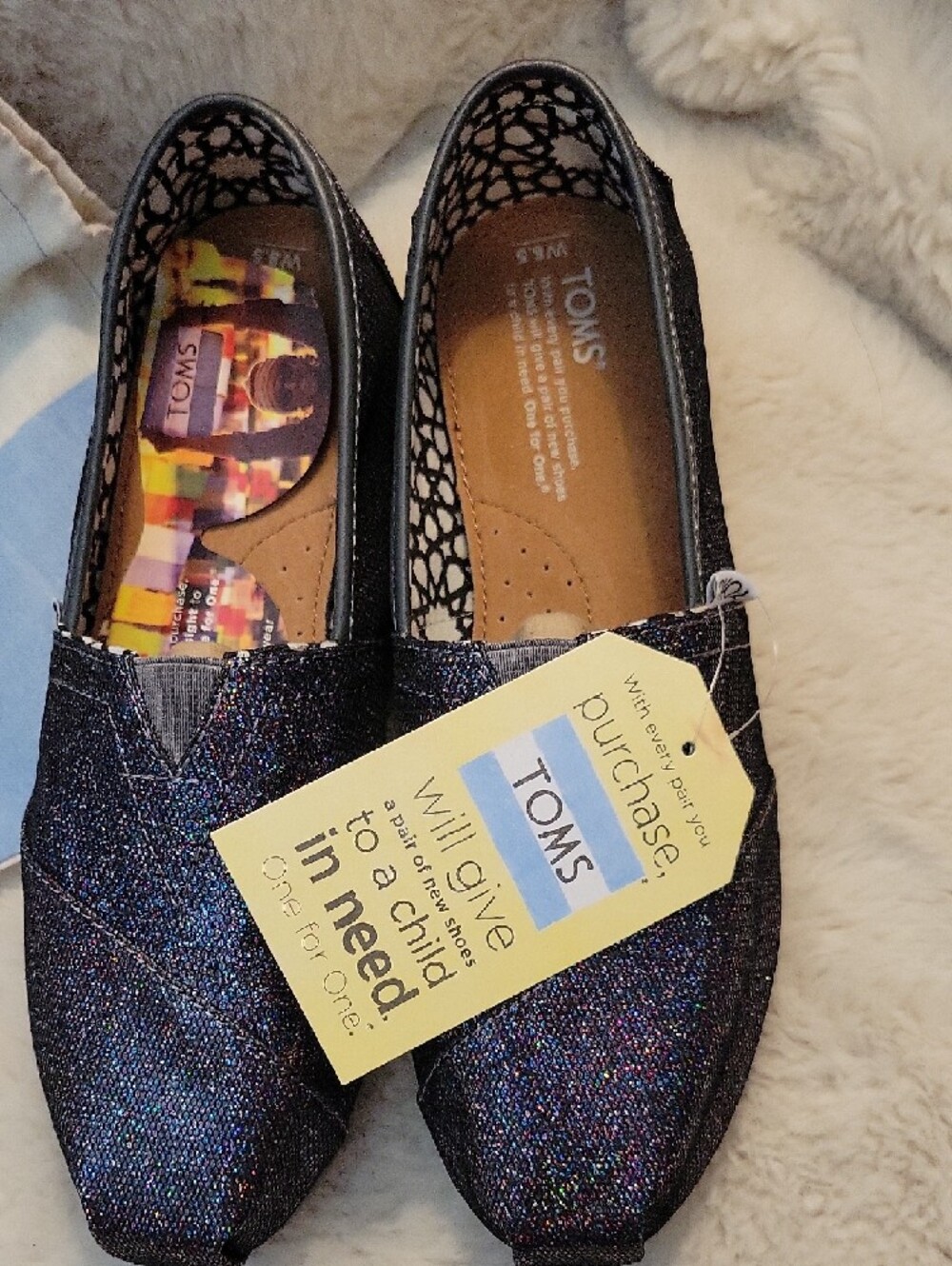 Toms Women’s Black Holographic Glitter Slip-On Loafers - Picture 2 of 10